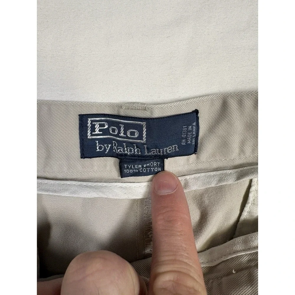Vintage Polo Ralph Lauren Tyler Short Pleated Chino Shorts Khaki Mens Size 36